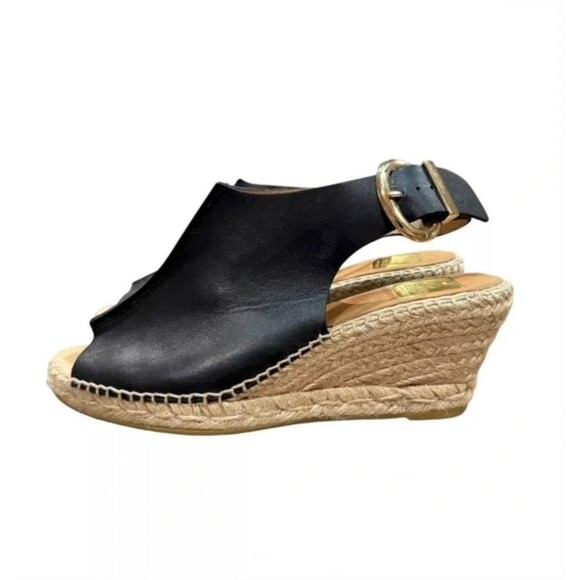 KANNA  Black Wedge Platform Espadrille Heels, Made in Spain, 9 - Picture 2 of 9